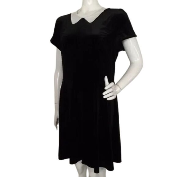 new HOT TOPIC Velvet Dress, Jr. XXL, Black, White collar, Short sleeves, Stretch - Picture 4 of 14